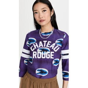 Maison Chateau Rouge "Wax" Cotton Top ~ Purple Abstract Bird Print ~ Sz XS NWT